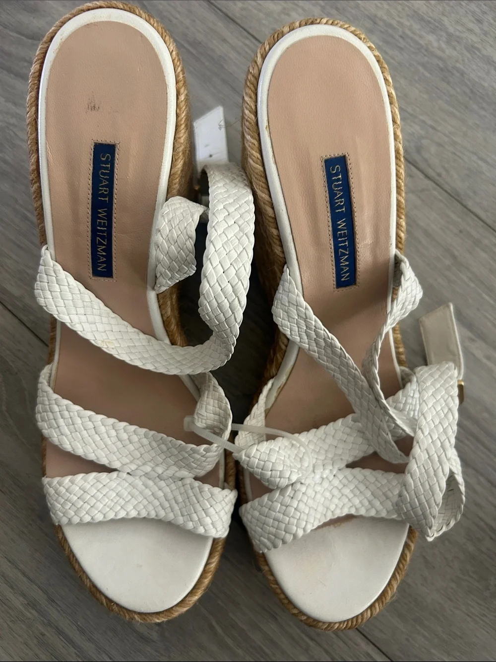 Stuart Weitzman Elise Woven Wedge White Braided Leather Espadrille Sz 10